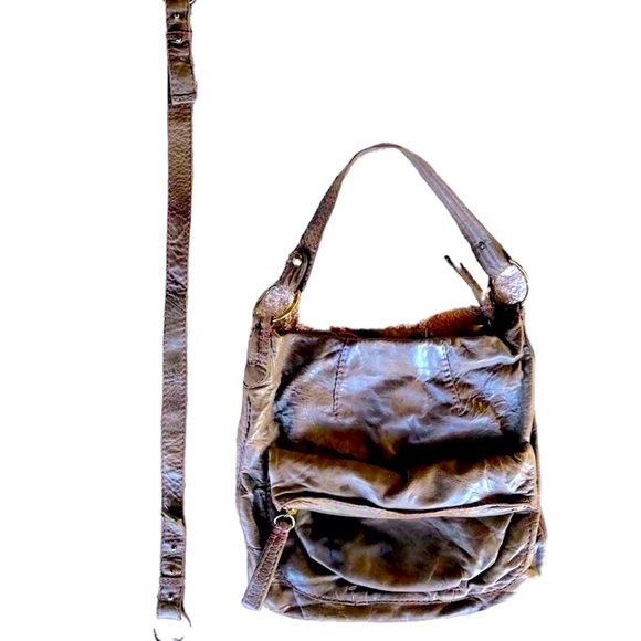 49 square miles Gray messenger bag with purple stitching and detachable strap - Picture 2 of 11